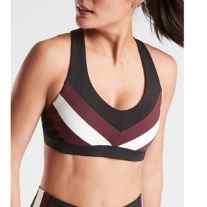 Athleta Crossback Sports Bra XS in black white maroon color block